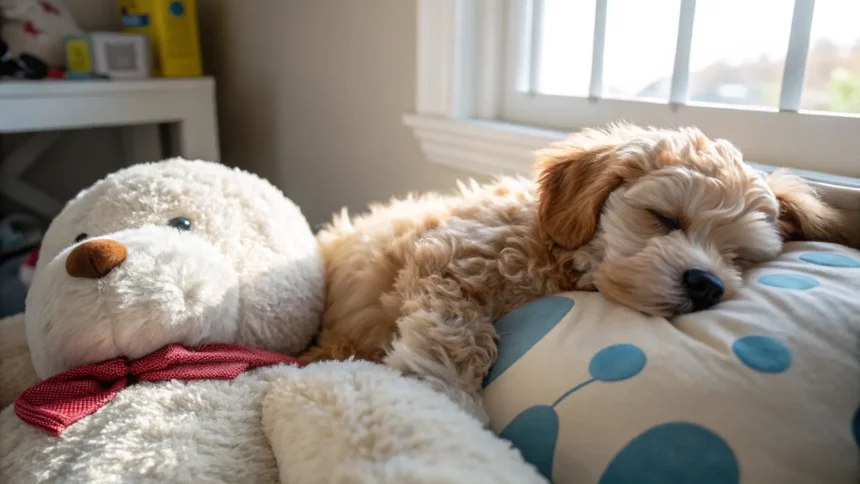 toby maltipoo takes snuggly nap