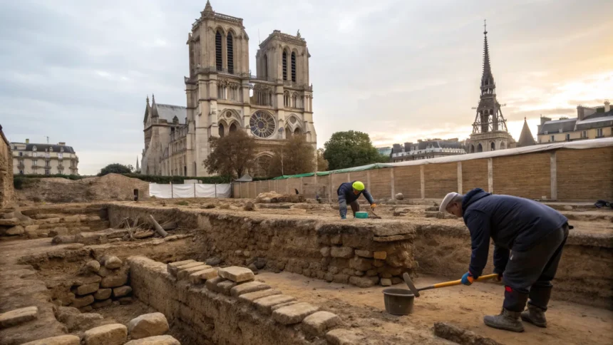 archaeologists excavate roman remains notre dame