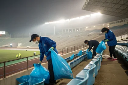 japan fans clean stadium after match