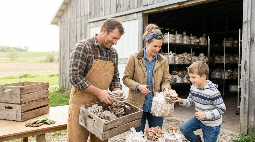 iowa family trades pigs mushrooms